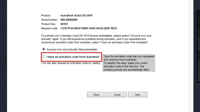 Tích vào Ô I have activayion....