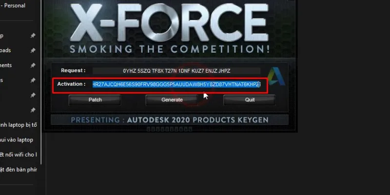 Coppy dòng code Activation như hình