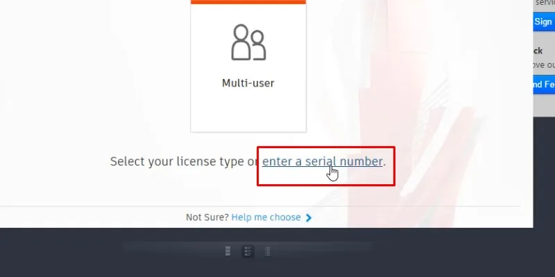 bấm vào: enter a serial number