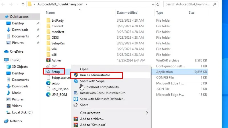 AutoCad 2024 tích hợp tính năng máy học (machine learning) 11 Chuột phải file Setup và chọn Run as admin...