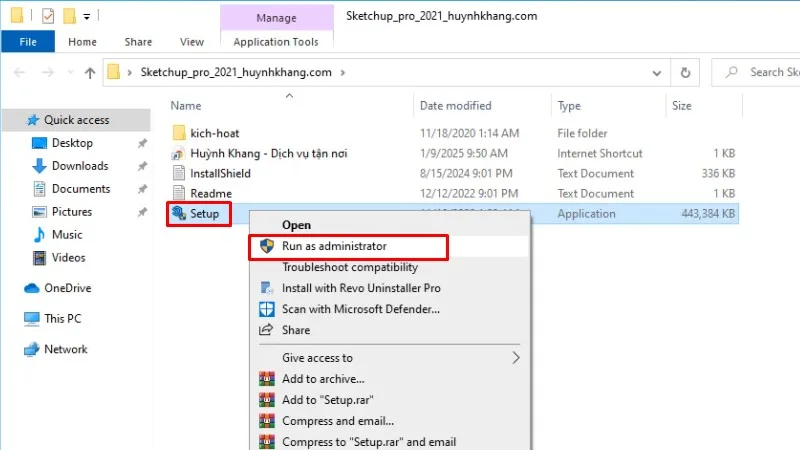 Khởi chạy file Setup bằng Admin